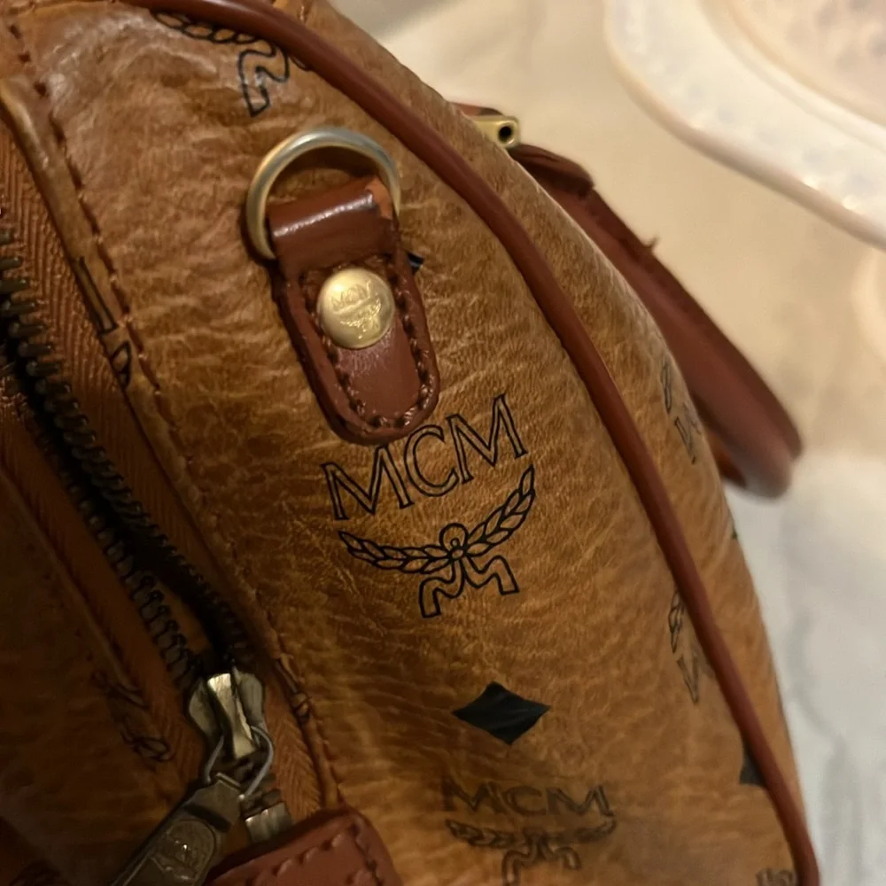 MCM Brown Logo Satchel with Gold Accents-Speedy 25 size - Picture 13 of 13